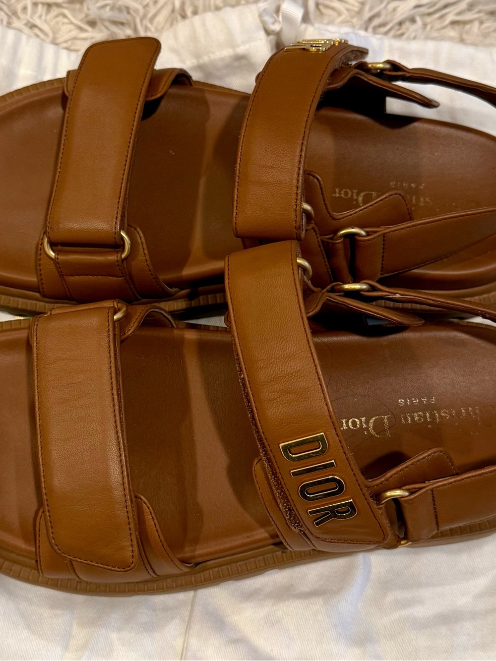 Dior DIORACT Golden Saddle Brown Lambskin Sandals Size 38.5 EUC - Picture 5 of 5
